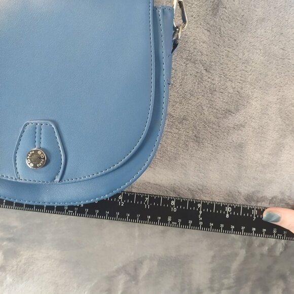 BONA Blue Faux Leather Crossbody Bag Purse Adjustable Strap Card Slots Small - Picture 10 of 12